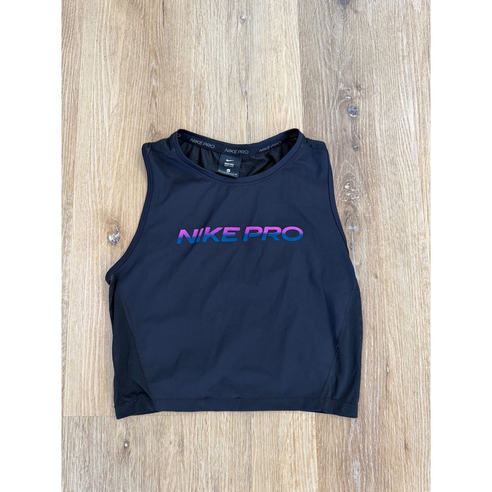 Nike Pro Dri-FIT Tank Top‎ Womens Medium Black Pink Blue Crop Mesh Gorpcore Y2K